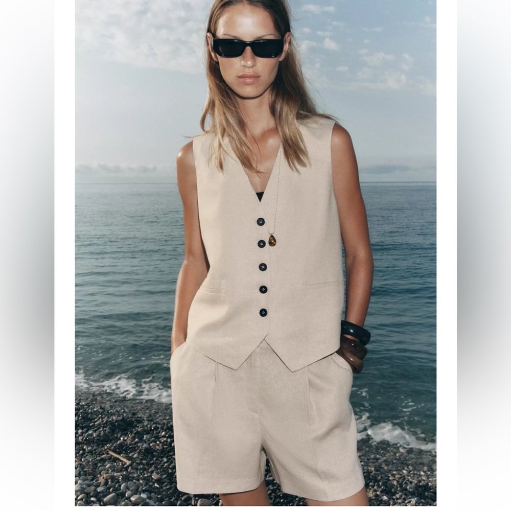 NWT Zara High Waisted Linen Blend Bermuda Shorts